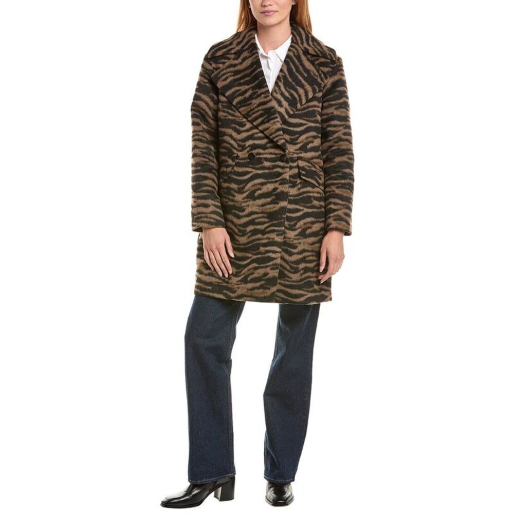 Via Spiga Womens Double-Breasted Zebra Coat, Black